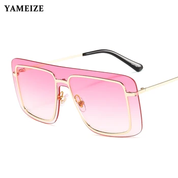 

YAMEIZE Oversized Rimless Sunglasses Men Women Fashion Metal Frame Big Shade Sun Glasses Windproof Glasses UV400 Gafas