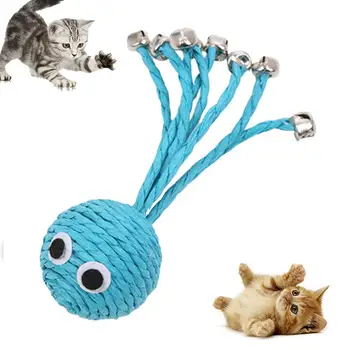 

1pcs Blue Baby Octopus Woven Paper Rope Play Pet Toy With Bell For Cat Toy Pet Products Para Gatos Chew Toy