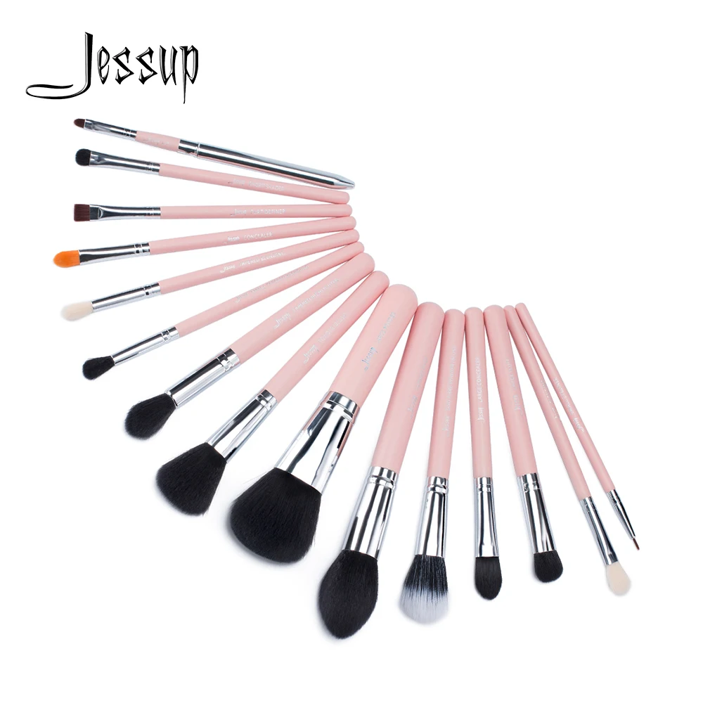 

Набор кистей для макияжа Jessup Beauty, набор из 15 кистей розового и серебряного цвета, профессиональный консилер для теней, подводка для глаз, пудра для растушевки губ, T094
