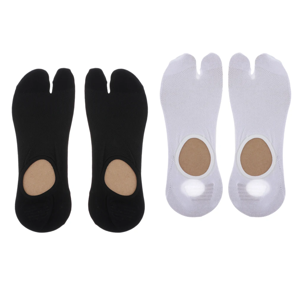 2 Pairs 2 Toe Flip Flop Socks Men Cotton Tabi Socks Sports Anklets Breathable Free Size White Black