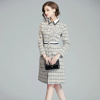 

Ladies Long Sleeve Print Pocket Plaid Dress Spring Winter Corset Tweed Dress Women Casual Plus Size Dresses for Women Robe Pull