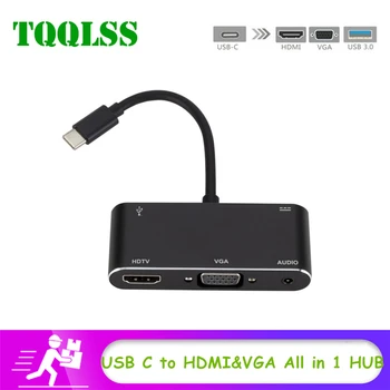 

USB C to HDMI VGA adapter USB C hub to USB 3.0 USB c charge 3.5mm aux jack cable Multiport converter for Macbook pro huawei p20