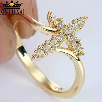 

2 Colors Christian"Cross"Belief Ring God's Gift Rhinestone Cross Rings Female Ladies Exquisite Simple Wedding Party Metal Rings