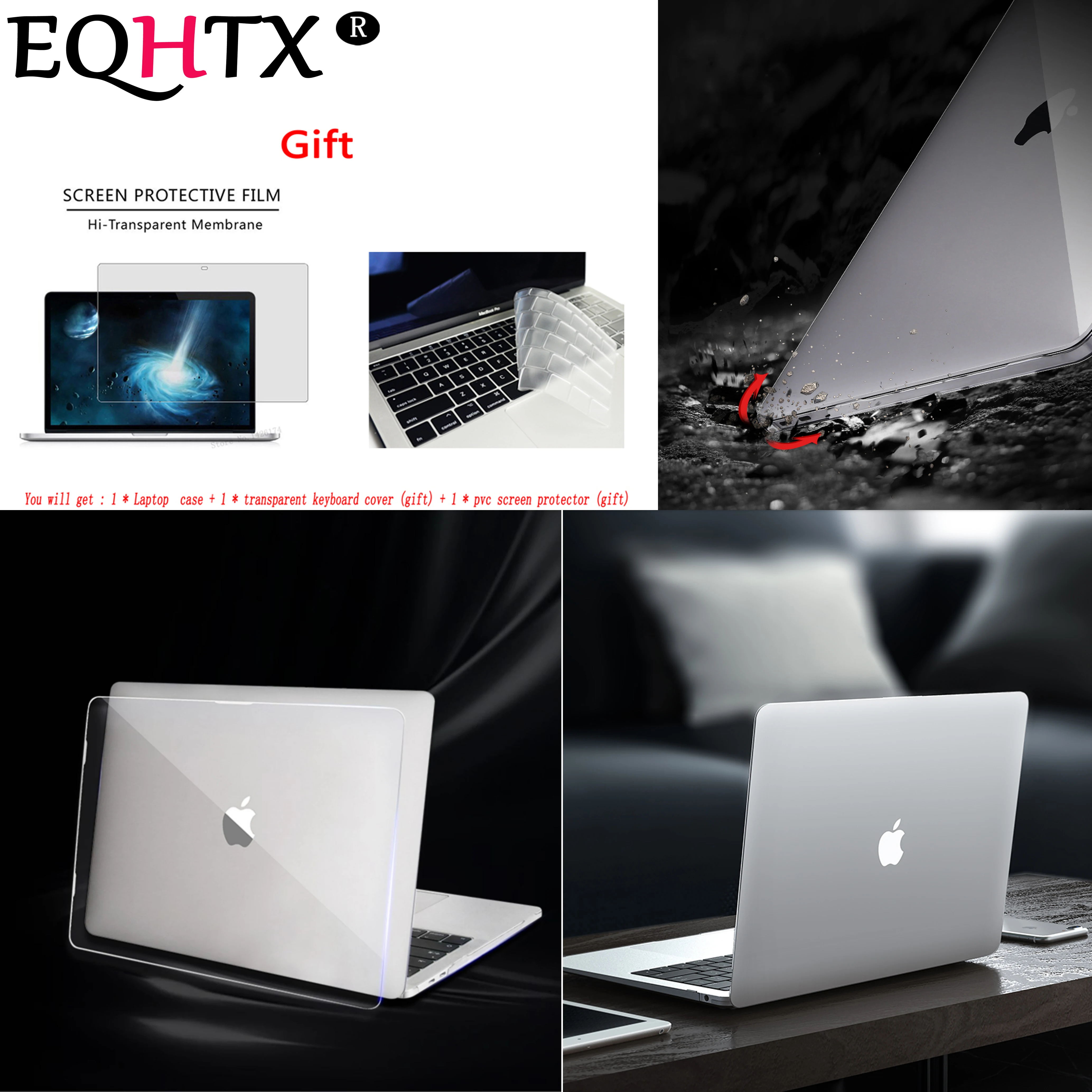 Прозрачный чехол для Macbook Air 13 A1466 A1369 Touch ID A1932 Bar Pro Retina 11 12 15 16 дюймов A2141 A2159 A1706