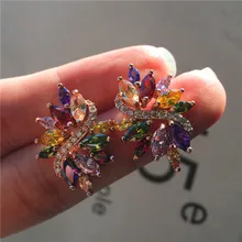 Очаровательные женские черные фиолетовые серьги с красным камнем радужные серебряные серьги из розового золота свадебные украшения Boho серьги-гвоздики для женщин