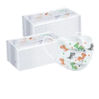 

100pcs Face Masks 3 Layer Cartoon Animal Face Mask For kids Non Woven Breathable Print Boys Girls Elastic Earloop Mascarilla F86