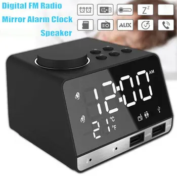 

Dual Alarm Mirror Clock Led Fm Radio Wireless Speaker With 2 USB Port Small Stereo Computer Car Speakers