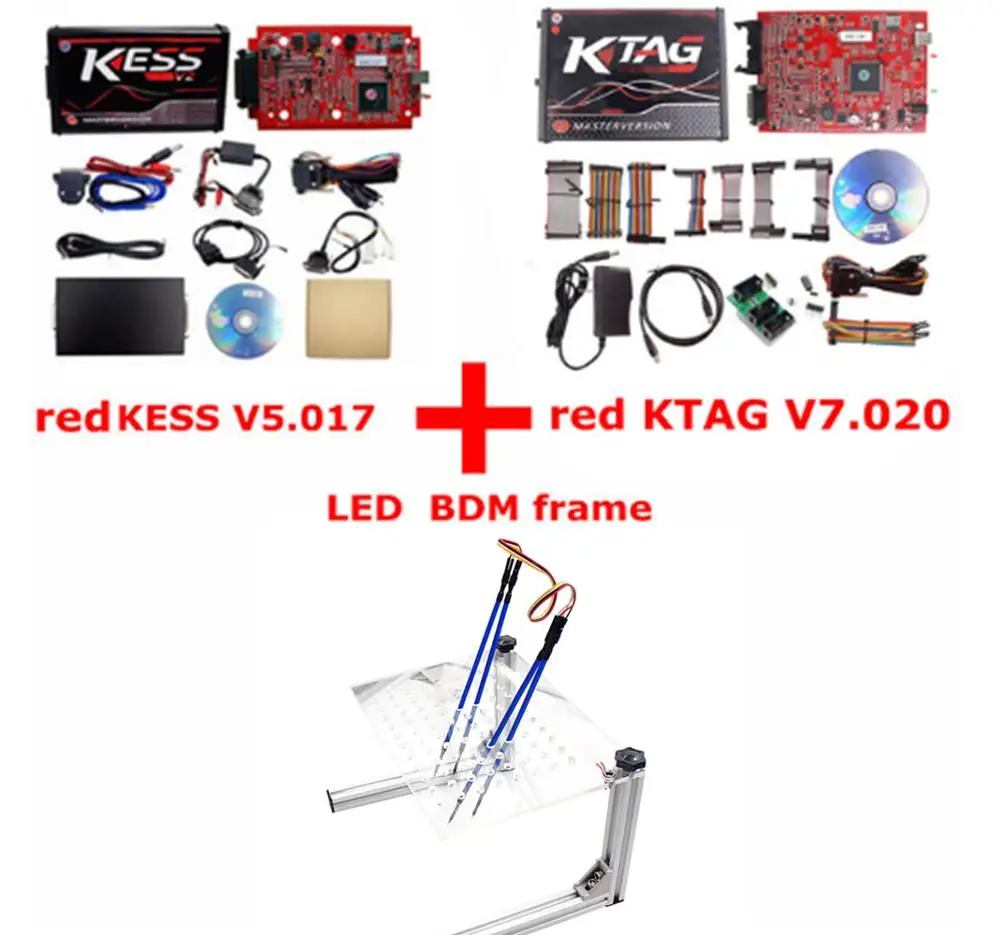 KESS V2.47 V5.017 ЕС красный ЭБУ Титан KTAG V2.25 V7.020 4 светодиодный онлайн мастер-Версия светодиодный Матрица для режима отладки для центрального блока системы электропитания OBD2 автомобиль/Грузовик программист - Цвет: Ktag Kess LED Frame
