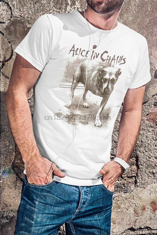 Alice In Chains Dog Men White T-shirt 