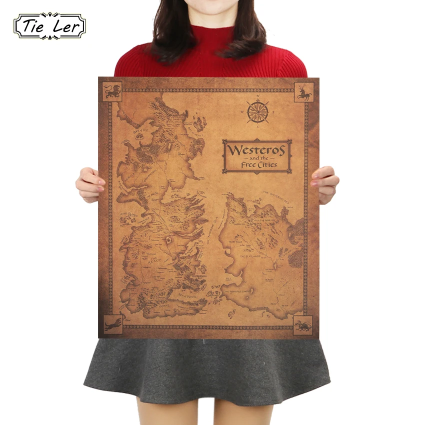 

Game of Thrones Westeros Map Retro Kraft Paper Poster Interior Bar Cafe Decorative Painting Wall Sticker 42X36cm
