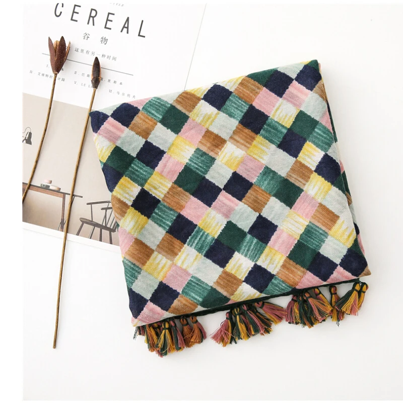 Fashion Women grid Scarf Long size 180x90cm Cotton scarves Winter Lady Scarves Soft Shawl Wrap Scarf Elegant for Christmas  (21)