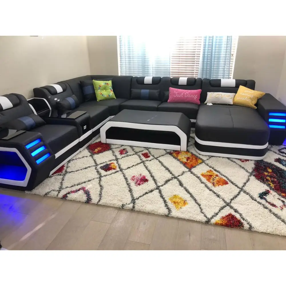 Многофункциональный светодиодный светильник музыкальный плеер USB комбинация гостиной диван набор из натуральной кожи диван шезлонг