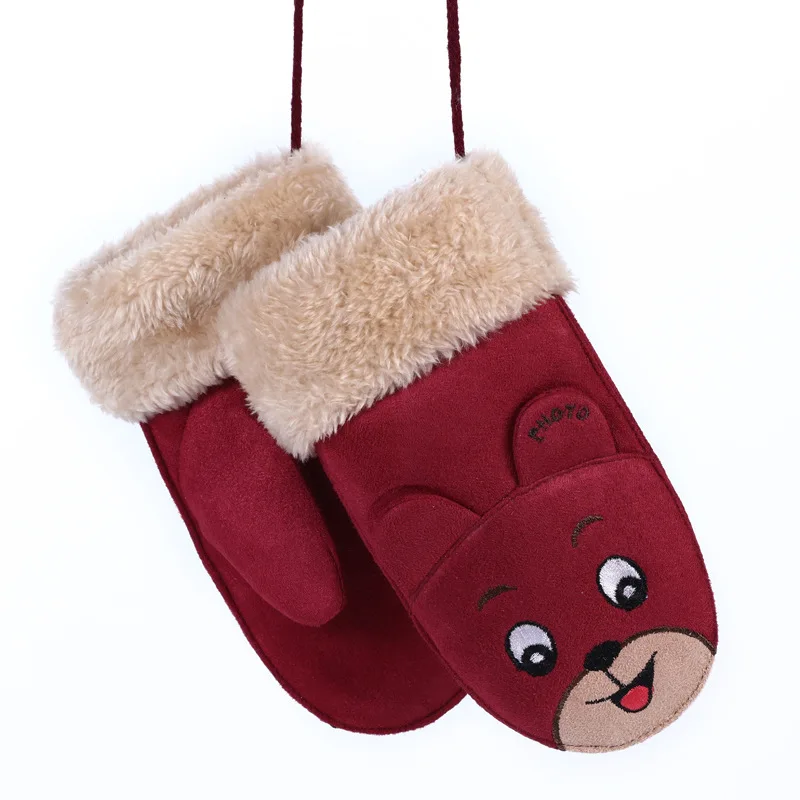 Cute Winter Cartoon Kids Gloves  Cotton Mittens Children Warm  Cotton Glove Rabbit cat smile  Thick Cashmere Suede  For Kids
