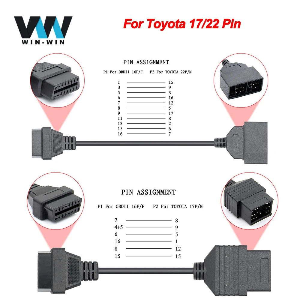 OBD к OBD2 16Pin разъем адаптера для Toyota 17/22 булавки мини-vci J2534 Тис Teachstream 2 автомобиля