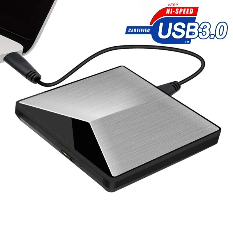 Серебряный внешний CD DVD привод USB 3,0 внешний Rewriter Burner Writer высокая скорость передачи данных USB Оптический привод для ПК ноутбука