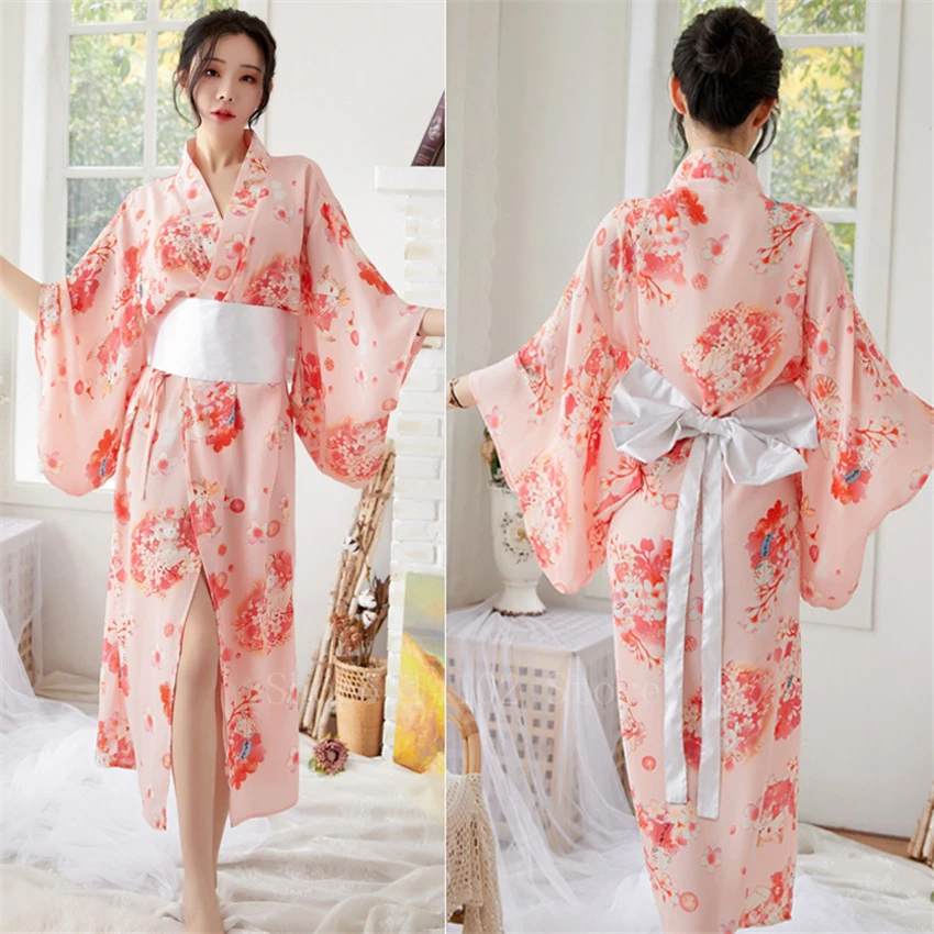 Японское кимоно для девушек Сакура платье Оби женщин Kawaii Yukata сексуальное длинное