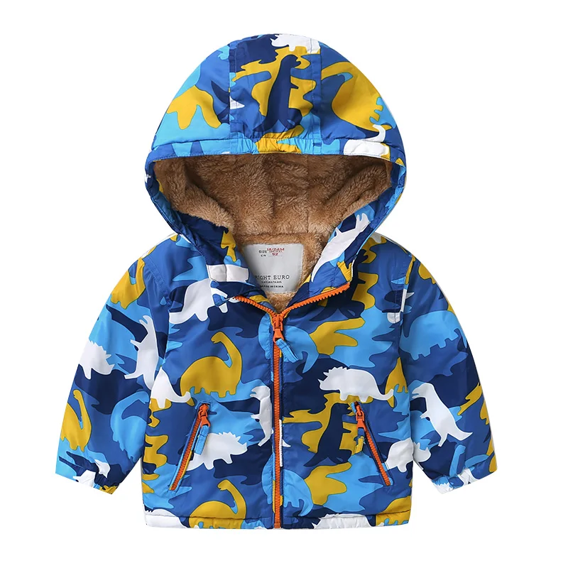 

Boys Winter Coat 2019 Plus Velvet Cotton Coat Autumn Winter Children Cotton Clothing Dinosaur Baby Tide Boys Cartoon Fashion