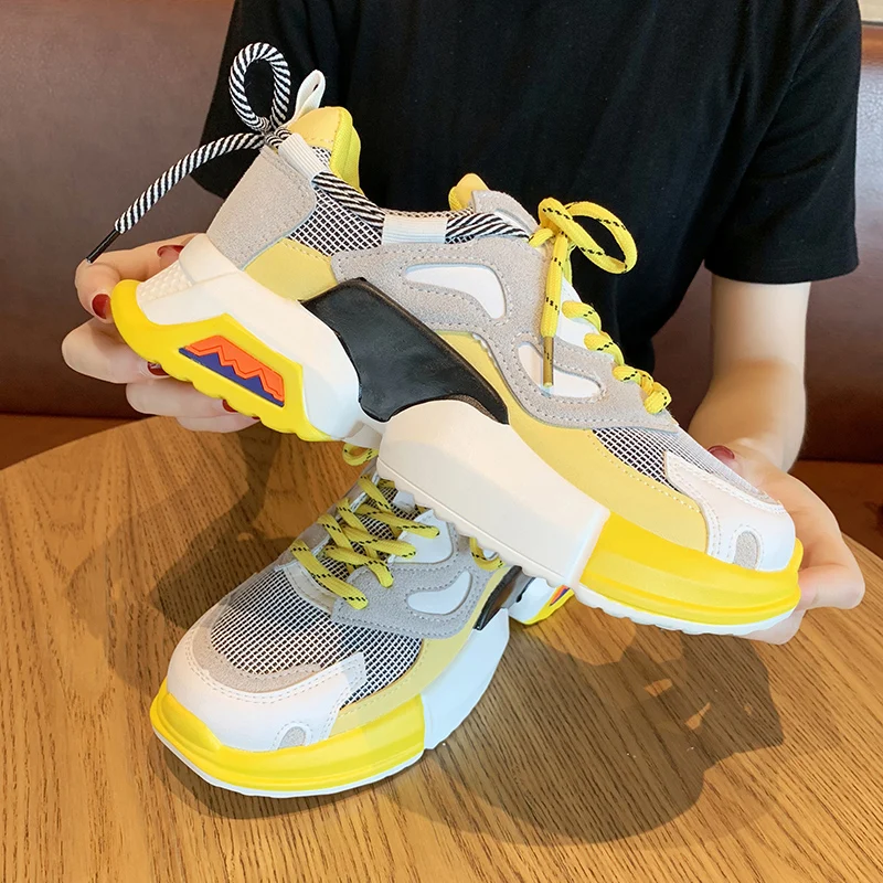 

2019 Women Chunky Sneakers Platform Ladies Yellow Shoes Woman 5cm Luxury Designer Old Dad Basket Female Casual Fashion Sneakers