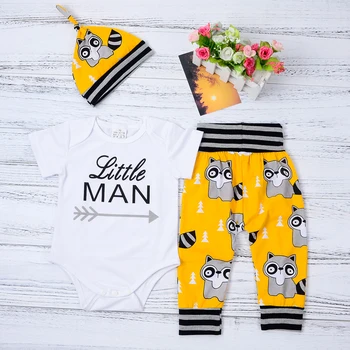 

3pcs/Set Cotton Clothing Sets Summer Baby Boys Short Sleeve Romper Pants Hat Newborn Toddler Cartoon Printed Outfits