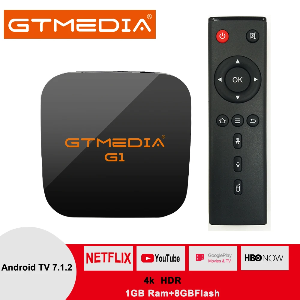 Оригинальная глобальная GTMEDIA G1 Смарт ТВ коробка 4K H.265 Android ТВ 7,1 со сверхвысоким разрешением Ultra HD, 1Гб 8Гб WI-FI Google Cast IPTV Set-top Box Media Player