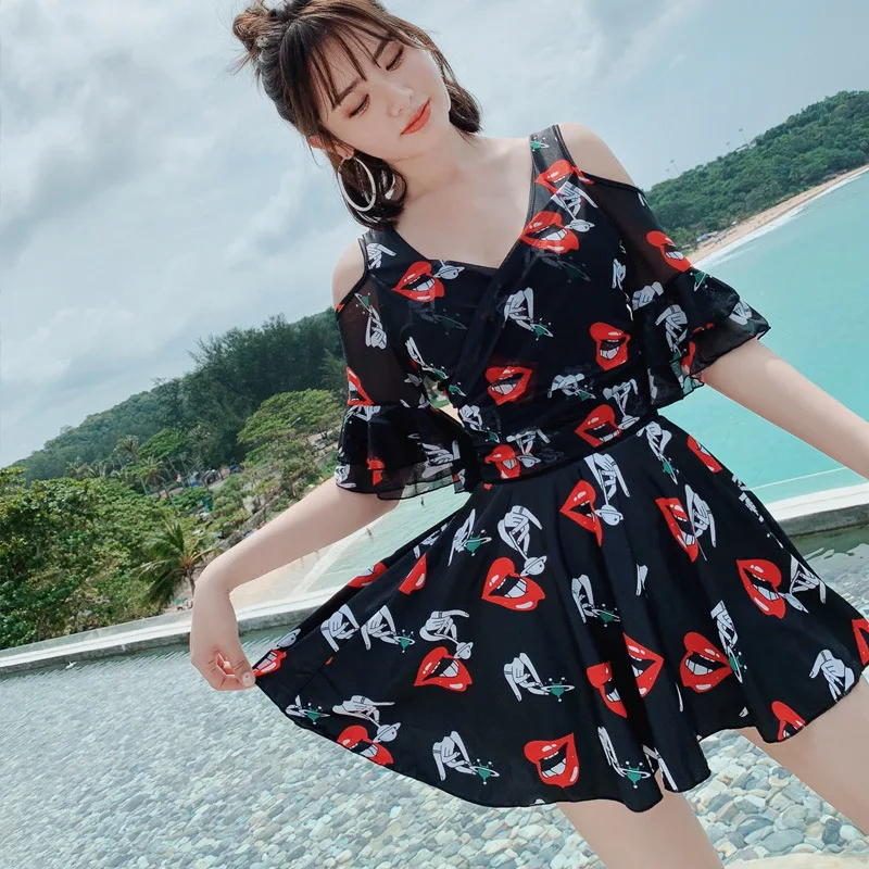 

One-piece Swimming Suit Women's Plus-sized Skirt Conservative Slimming Cover Meat Bandage Cloth Backless Korean-style Hot Spring