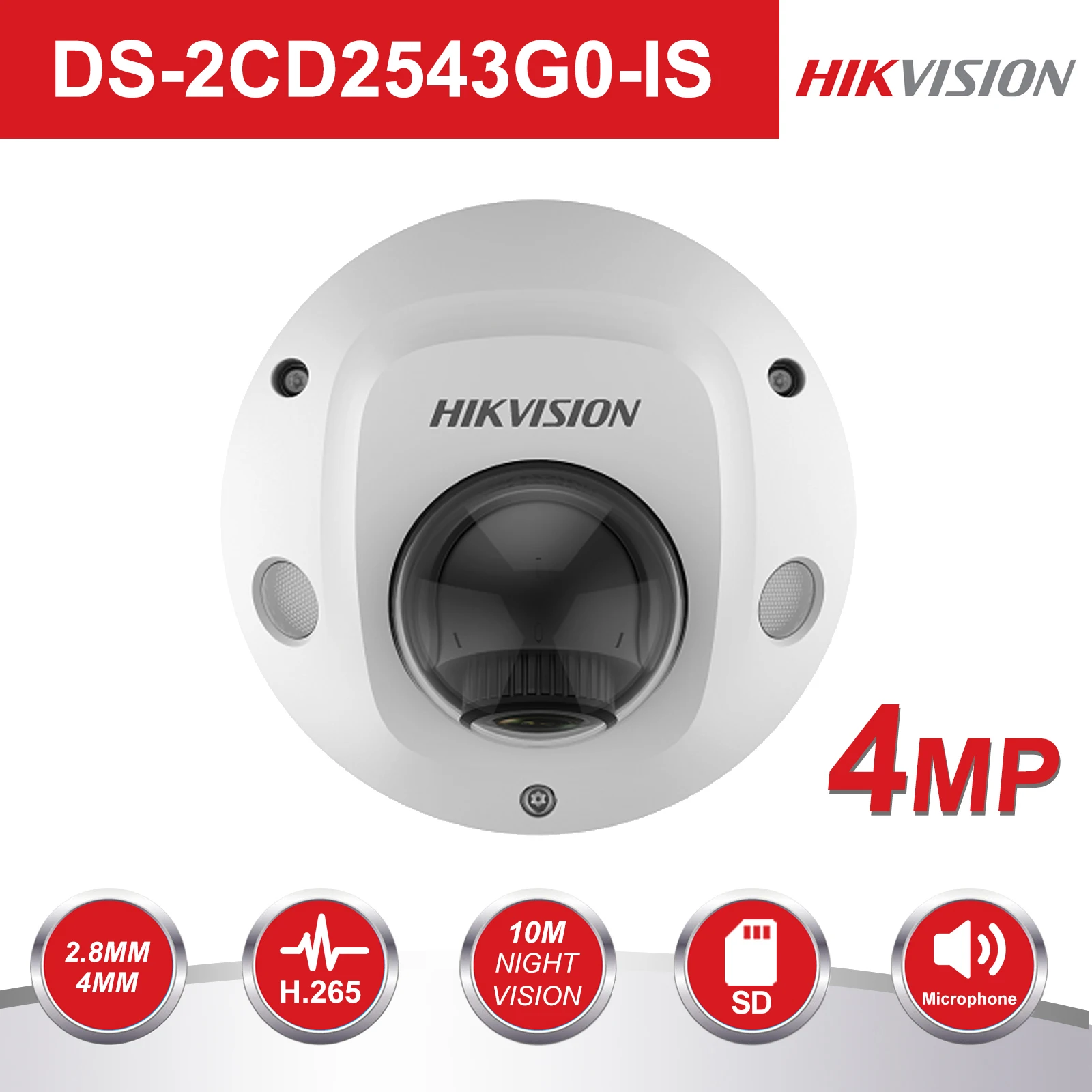 Hikvision 4MP купольная CCTV IP камера POE DS-2CD2543G0-IS 4MP ИК Сетевая безопасность Камера ночного видения H.265 с sd-картой слот IP 67