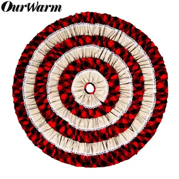 

OurWarm 48" Pleat Christmas Tree Skirt Burlap Round Carpet Floor Mat Cover Plaid Xmas Tree Skirt Christmas Decoration for Home