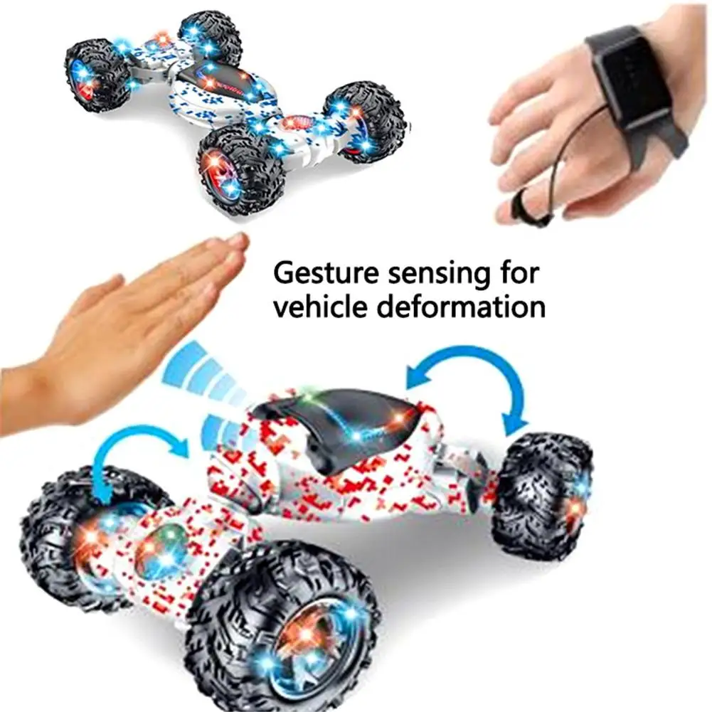 2,4 ГГц двусторонний Радиоуправляемый трюковый Автомобиль Датчик жестов часы контроль деформируемый электрический автомобиль вездеход одна кнопка скручивающаяся машина для детей