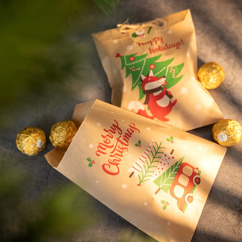 Bolsas de papel Kraft para Navidad, conjunto de 24 bolsas de regalo de Papá Noel, muñeco de nieve, zorro, para fiesta de Navidad, bolsa de galletas de caramelo, Insumos para envolver regalos - Imagen 4