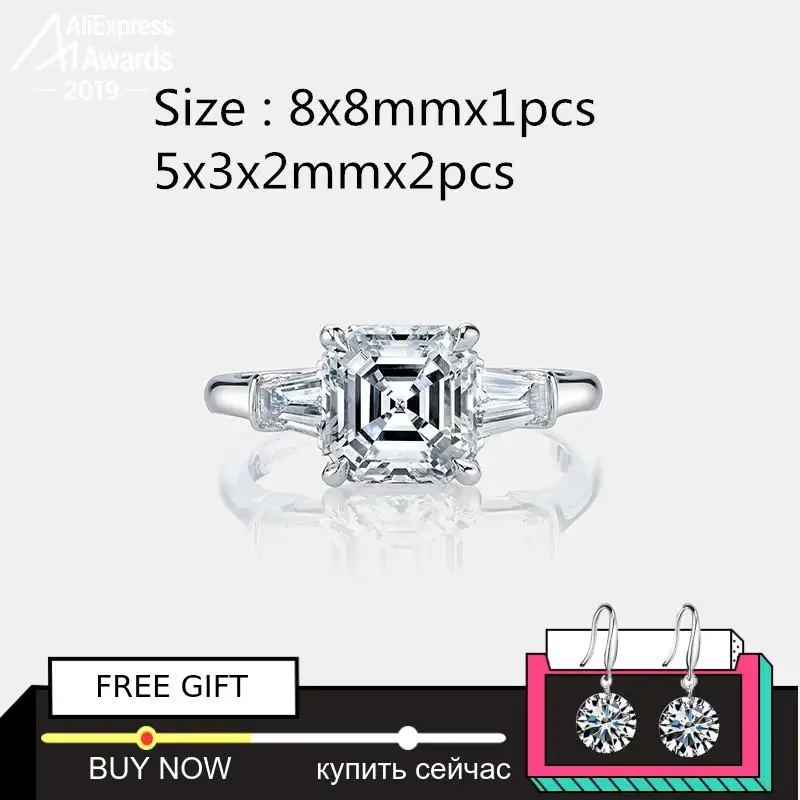 Asscher 8 мм не поддельные S925 Серебряное кольцо SONA алмаз Halo изысканное кольцо Уникальный стиль любовь свадьба обручение