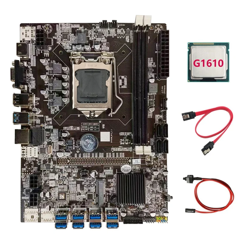 B75 BTC Mining Motherboard+G1610 CPU+SATA Cable+Switch Cable LGA1155 8*PCIE to USB DDR3 B75 USB BTC Miner Motherboard good pc motherboard