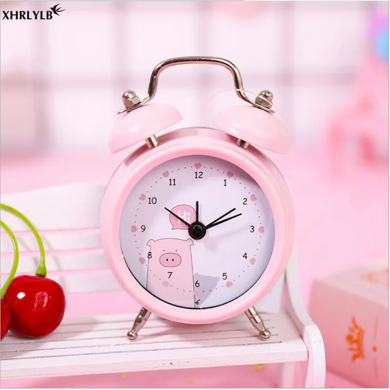 XHRLYLB Creative Cartoon 2 Inch Round Alarm Clock Double Bell Metal Pointer Digital Alarm Student Decoration Small Table Clock.5 - Цвет: 5