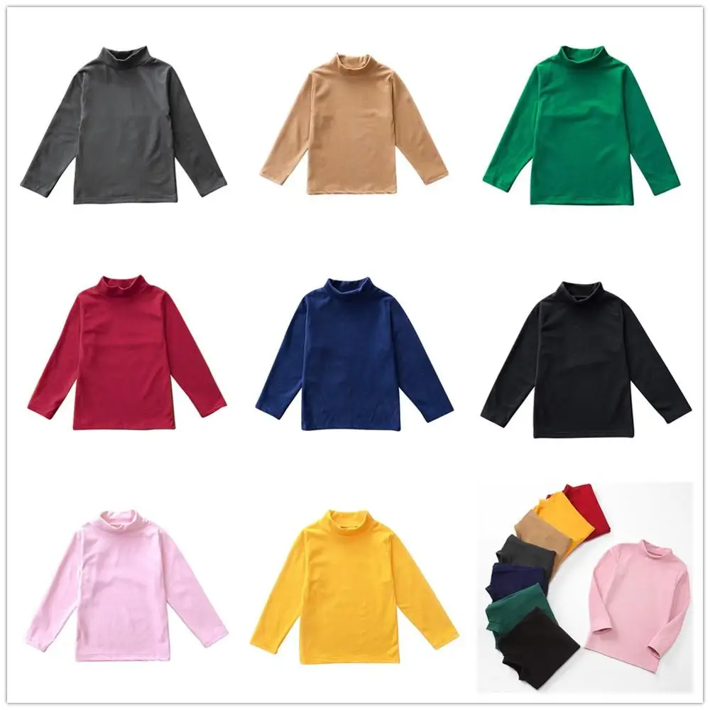 솔리드 보이즈 티셔츠 가을 긴 소매 터틀넥 하이 칼라 티셔츠 따뜻한 소녀 Bottoming Shirt Kids Top 속옷 2-16Y