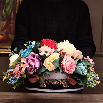 

EUROPEAN RETRO CERAMIC VASE SIMULATION ROSE FLOWER ARRANGEMENT ACCESSORIES HOME LIVINGROOM TABLE FURNISHINGS DECORATIONS CRAFTS