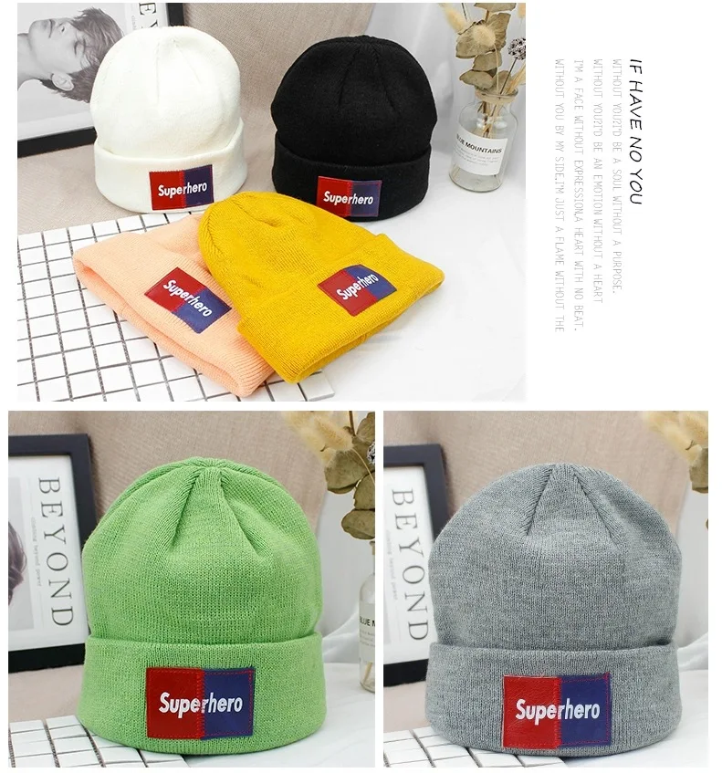 Модные толстые теплые вязанные шапочки Skullies с буквенным принтом, женские зимние шапки, шапки для девочек, женские вязаные шапочки, уличная шляпа панка