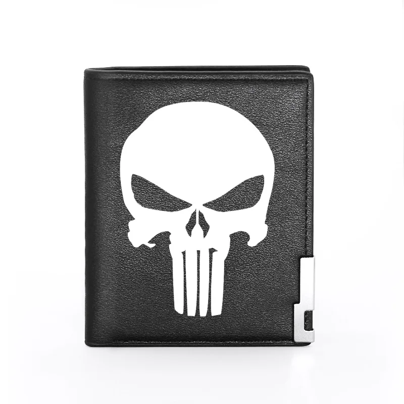 High Quality Fire Skull Cover Men Women Leather Wallet Billfold Slim Credit Card/ID Holders Inserts Male Short Purses 