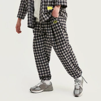 

EWQ / men's wear 2020 spring new trendy personality vintage British plaid men's drawstring bottoms casual trousers male 9Y1554