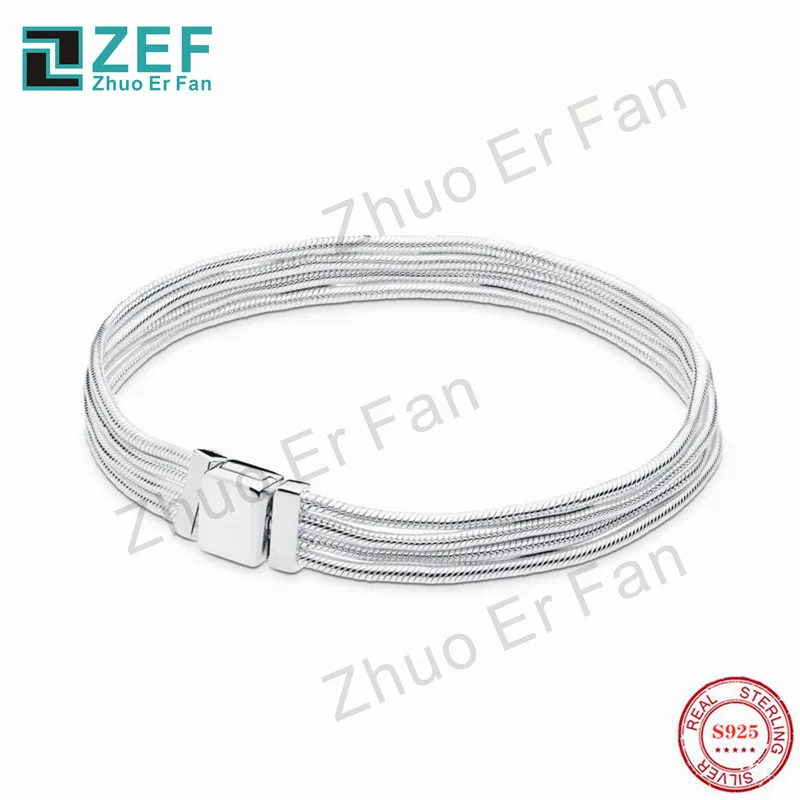 

ZEF pan 925 Sterling Silver Bracelet for women,Reflexions Multi Snake Chain Original Classic LOGO Luxury Women Jewelry Gift
