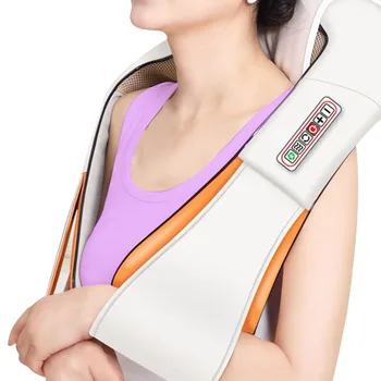 

White U-Shape Neck Shiatsu Massager Portable Tapping Neck Shoulder Massage Device With 16Kneading Massages Rotating Nodes