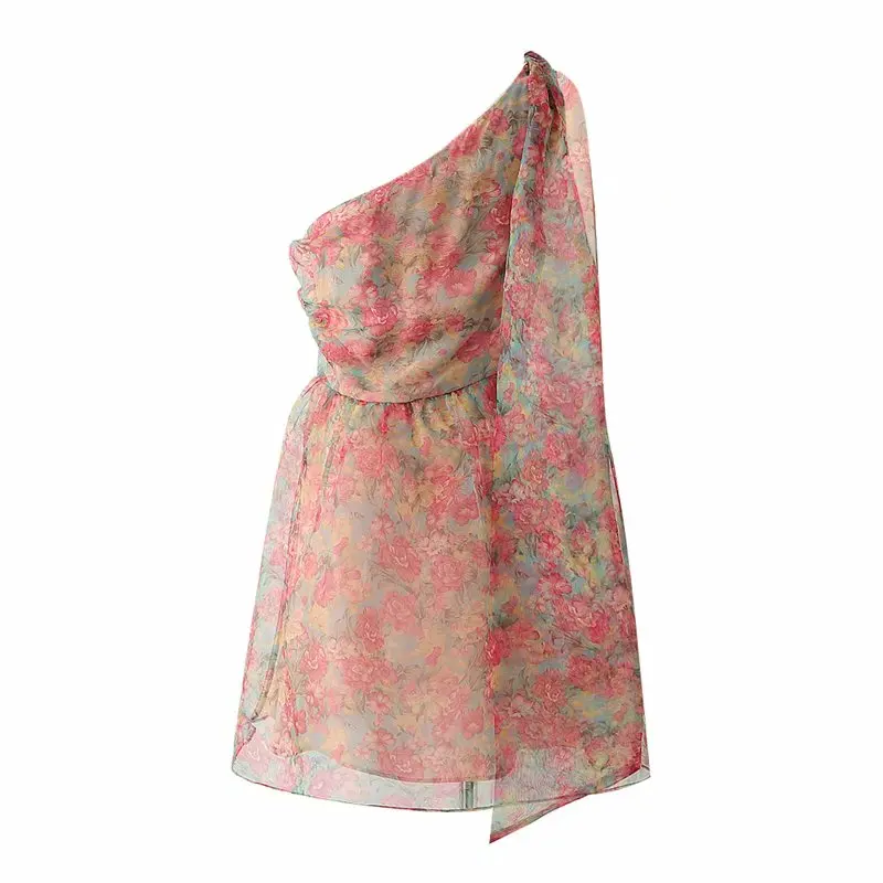 Мода, женское асимметричное платье из органзы с цветочным принтом, женское летнее мини-платье без рукавов, сексуальное XDWM2334