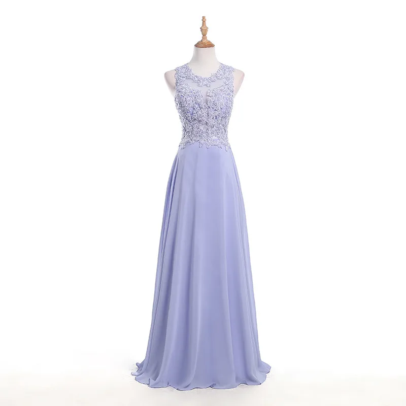 Setwell Women's Long Chiffon Evening Dress A Line Sleeveless Appliques