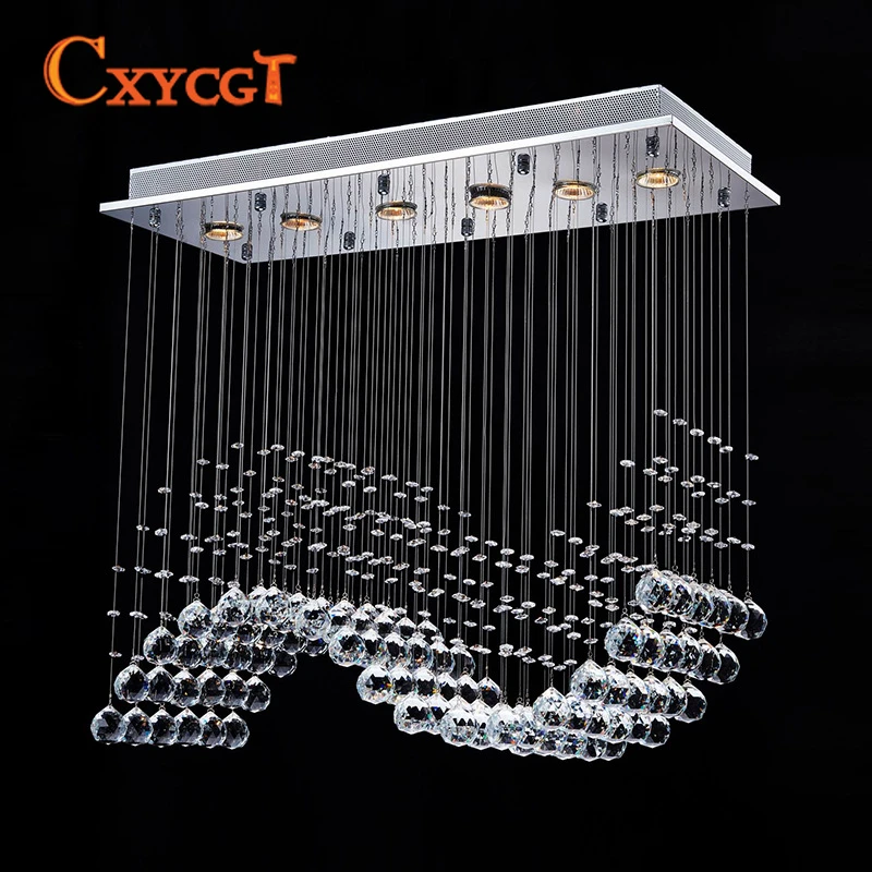 

Modern Lighting Fixture Silver Wavy Line Hanging Crystal Chandelier LED Restaurant Curtain Lights