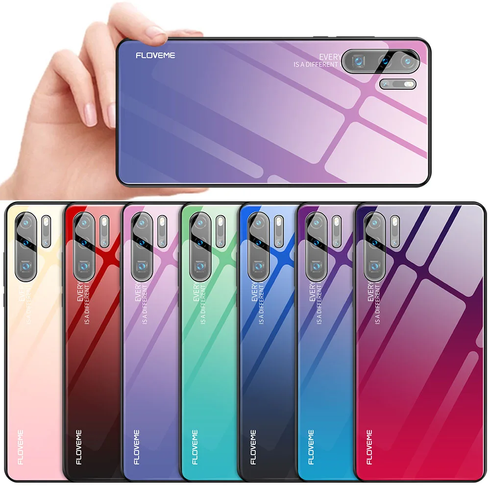 

Floveme Gradient Tempered Glass Cases For Huawei Mate 20 pro P30 P20 pro Phone Case For Huawei P30 P20 Lite High Quality Carcasa