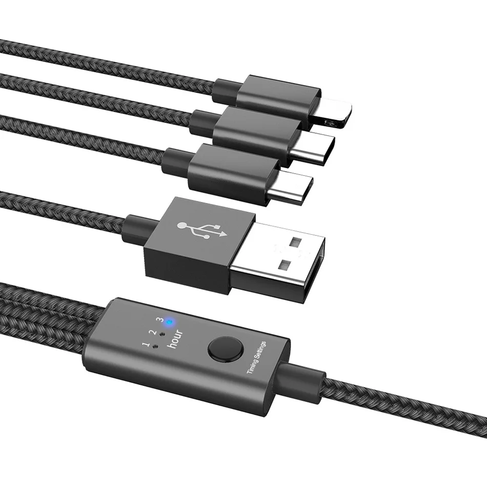 65 watt charger mobile TQUQ Multi Charging Cable with Timer, Nylon 3 in 1 Charger Cable Universal Charge Cord Type C Micro USB Connector For Cell Phone usb fast charge