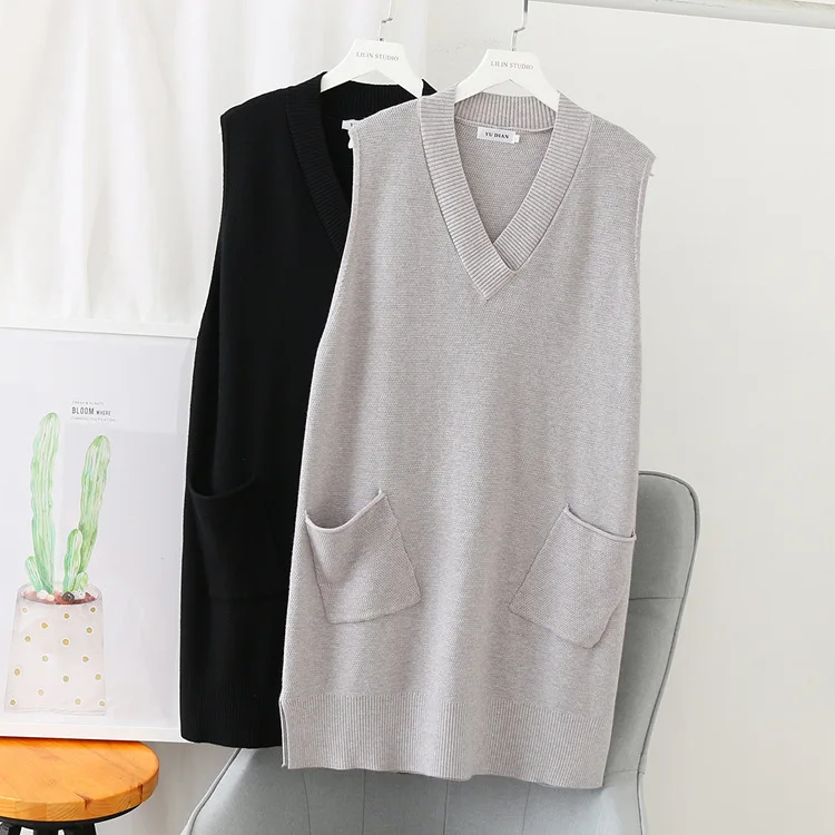 

Plus Size Casual Sweaters 2019 Autumn Women Fashion Loose Sleeveless V-neck Knitting PulloversS 54-1938