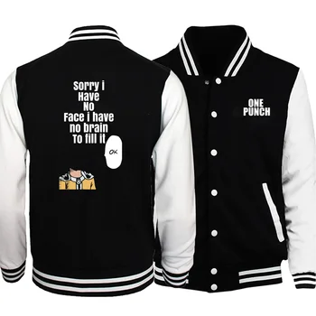 

One Punch Print Baseball Jackets Men Trend Uniform Color Match Collar Fleece Streetwear 2020 Autumn Winter Fashion Button Jacket