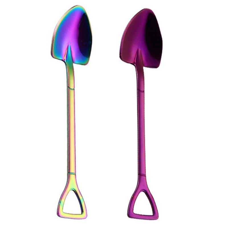 

2Pcs Creative Stainless Steel 304 Small Shovel Spoon Design Gold-Plated Tableware Coffee Spoon Ice Cream Soup Honey Spoon Delica