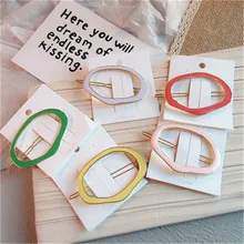Korean Simple Chic Drip Glaze Hollow Geometry Girl Candy Color Cute Hair Clip Bangs Clip Sweet Hair Accessories
