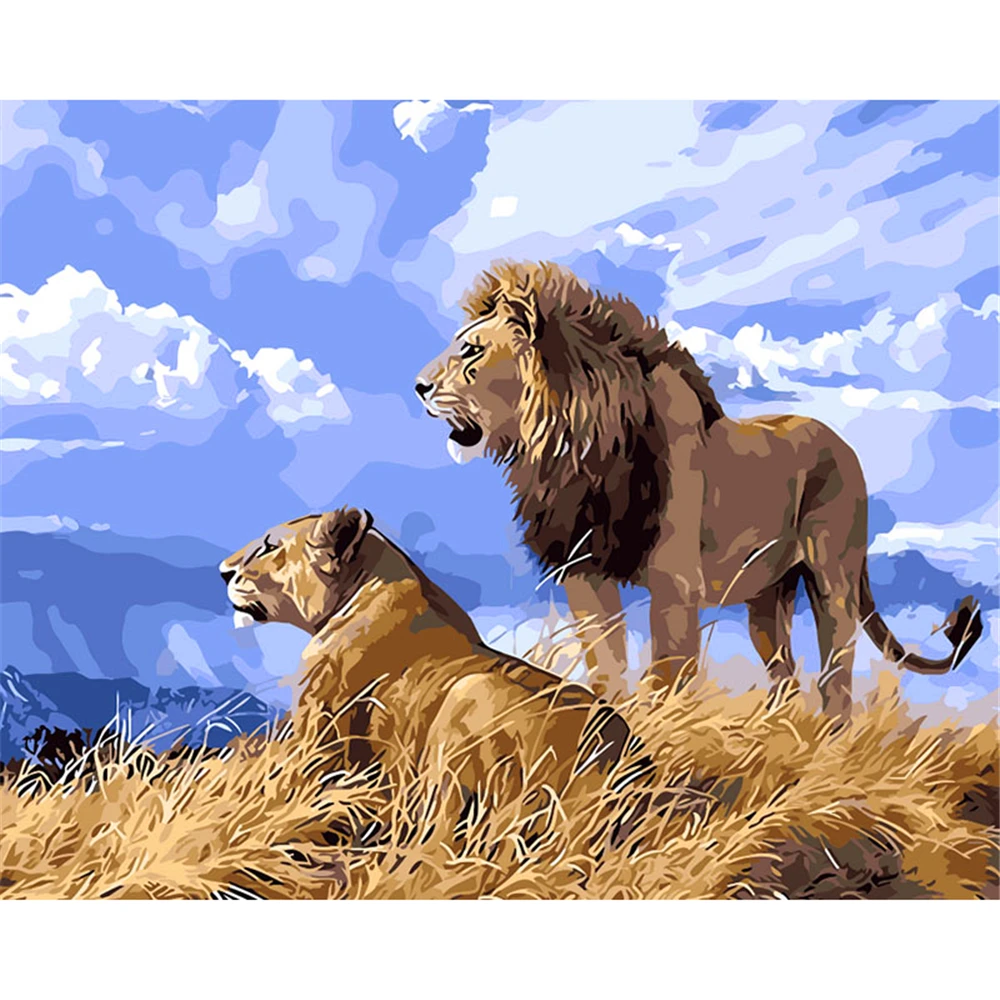 

Lion King Theme DIY Oil Painting Paint by Numbers with 4050 Colorful Canvas and inner frame for kill time and bored
