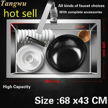 Модная кухонная раковина прочная 304 нержавеющая сталь 1,2 мм Ручная работа один слот Горячая 68x43 см